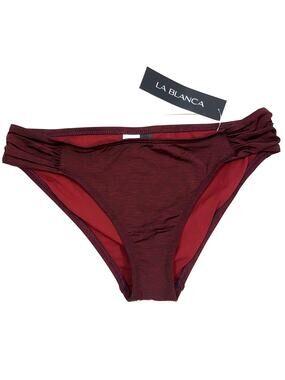 La Blanca Womens Crimson Swim Bikini Bottoms Ruched Cheeky NWT 8